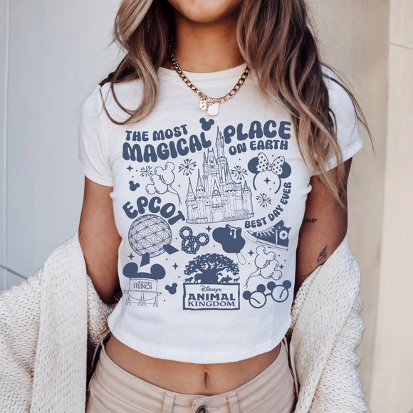 The Most Magical Place On Earth Disney World Trendy Graphic Crop Shirt - Picture 2 of 16